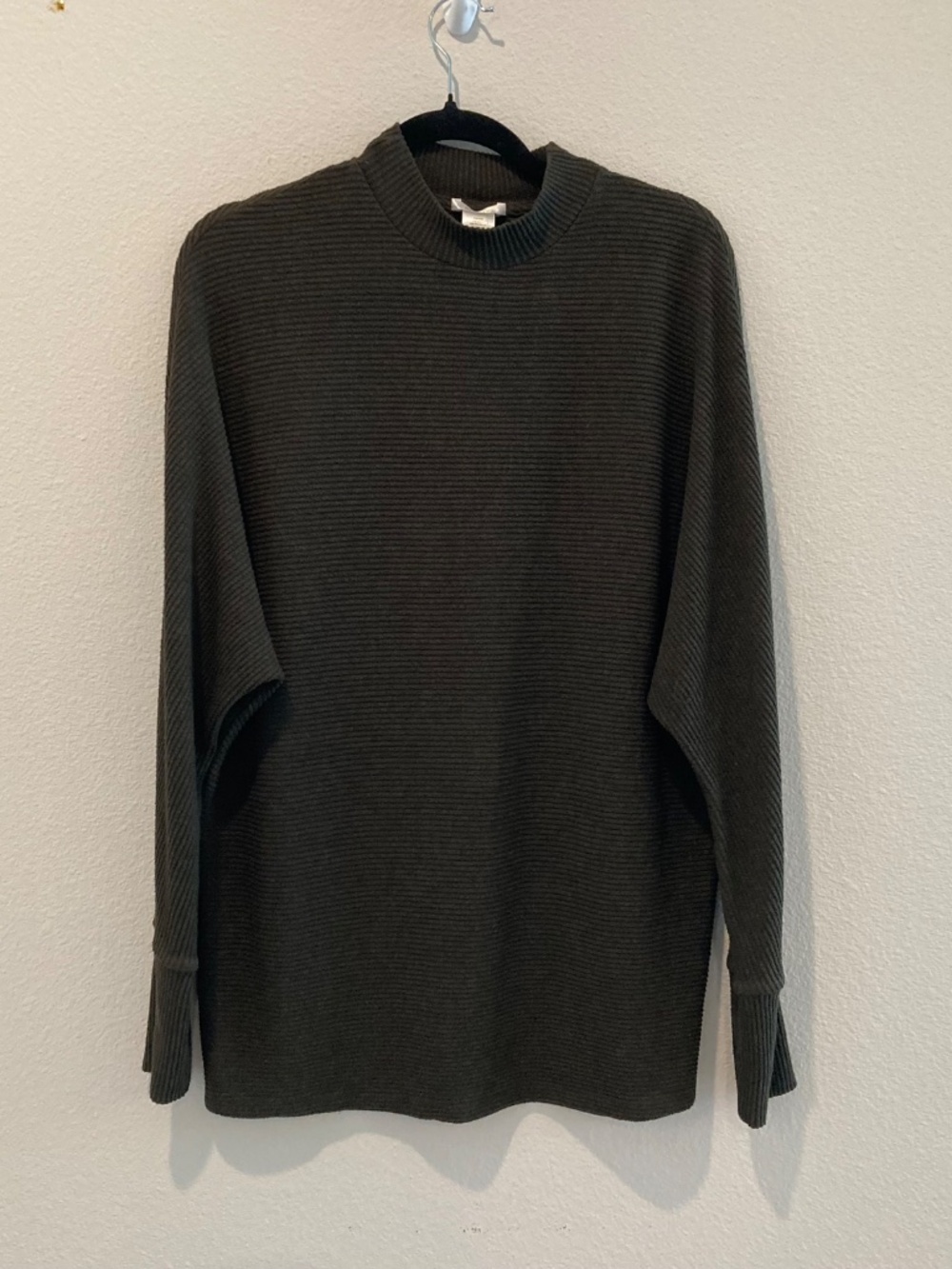 Matty M Women's Dark Olive Green Ribbed Mock Neck Tunic Sweater Top Size Medium